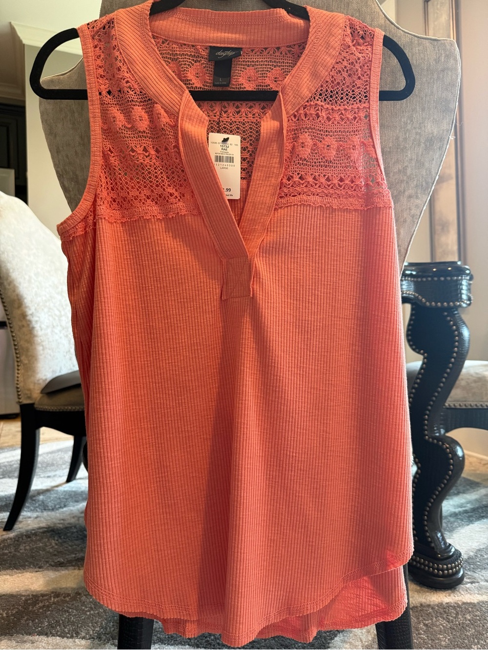 Daytrip Coral Crochet Yoke Sleeveless Tank